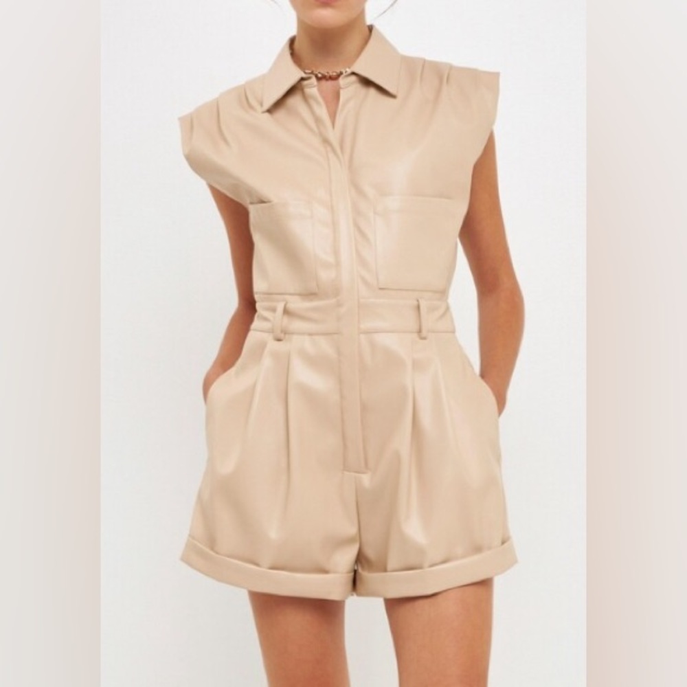 New!! Grey Lab Fax Leather Romper size S